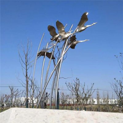 户外广场摆放飞翔雁群不锈钢动物博鱼网页版
