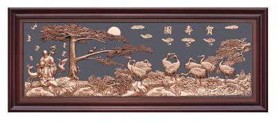 贺寿图紫铜浮雕装饰画