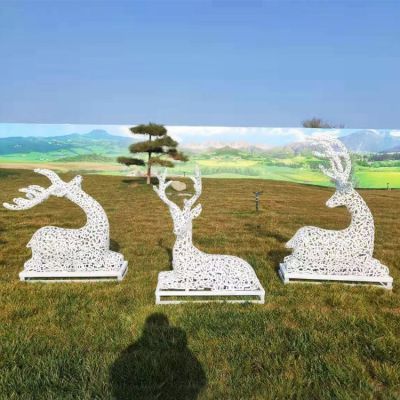 镂空鹿博鱼网页版不锈钢楼盘户外园林草地摆件