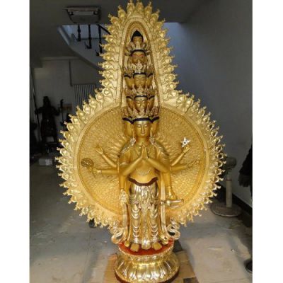 寺庙摆放贴金彩绘大型铜观音佛像