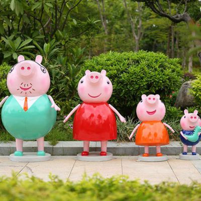 玻璃钢卡通商场美陈装饰品小猪佩奇一家