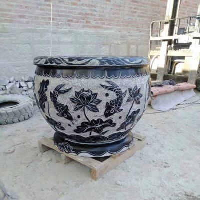 石雕仿古青石鱼缸花盆荷花缸庭院养鱼石缸
