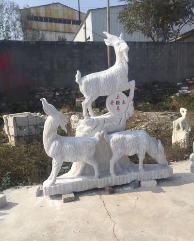 景区十二生肖羊汉白玉石雕三羊开泰博鱼网页版