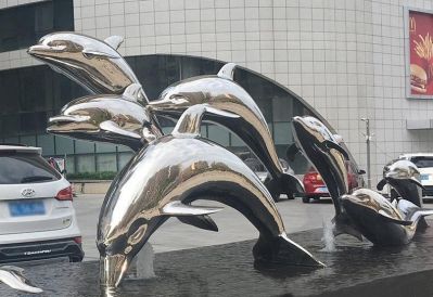 户外喷泉一群不锈钢海豚博鱼网页版