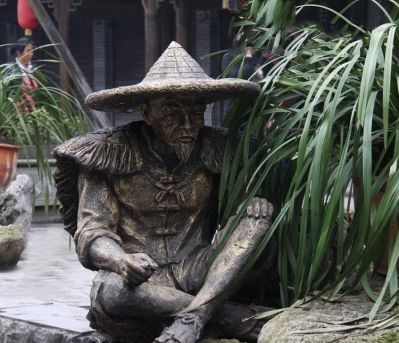 公园古代老渔翁垂钓漆金铜博鱼网页版