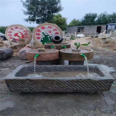 庭院大型长方形仿古做旧老石槽流水摆件