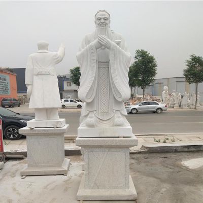 校园广场摆放汉白玉浮雕思想家教育家孔子雕像