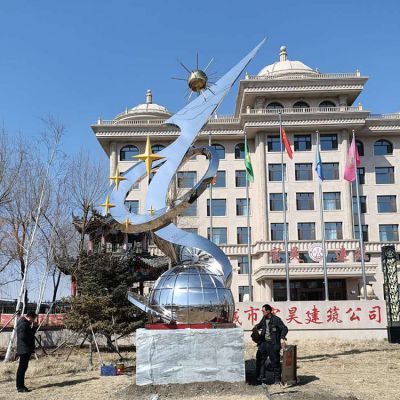 企业门口的科技类不锈钢景观标识