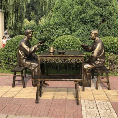 路边喝茶的玻璃钢仿铜人物博鱼网页版民俗小品