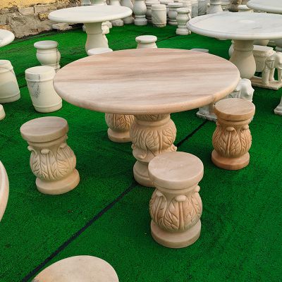 庭院晚霞红雕刻欧式花纹休闲石桌椅