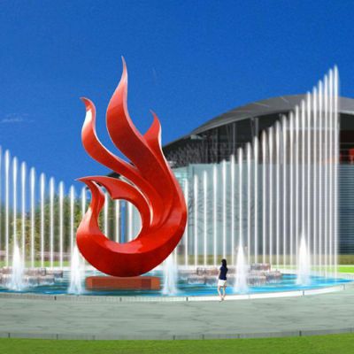 广场水池喷泉摆放不锈钢喷漆抽象凤凰景观博鱼网页版