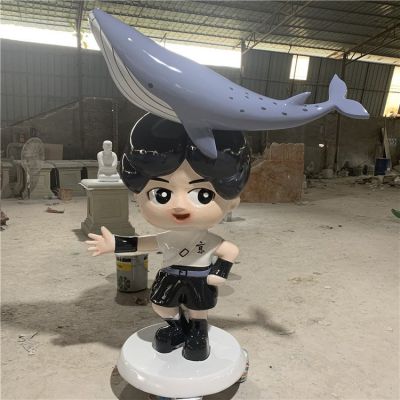 玻璃钢卡通人物头顶上的鲸鱼博鱼网页版户外园林摆件