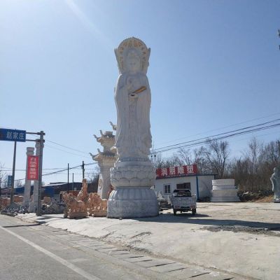 汉白玉三面观音佛像博鱼网页版 寺庙佛像摆件