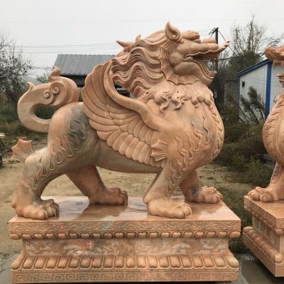 大理石晚霞红飞天貔貅企业公司大门招财博鱼网页版