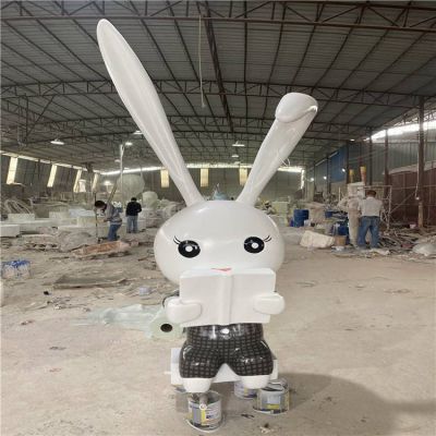 幼儿园摆放玻璃钢卡通看书兔子公仔