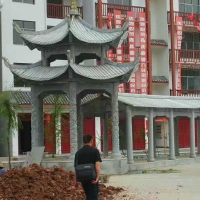 景区庭院摆放青石雕刻长廊双层休闲凉亭
