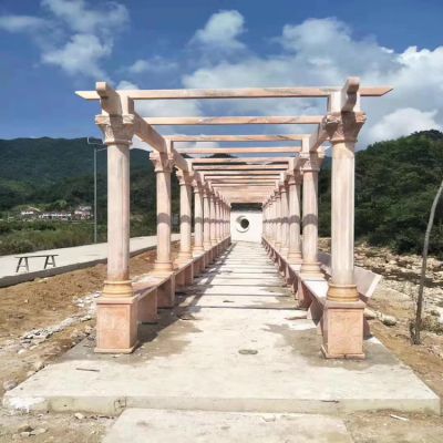 石雕晚霞红长廊凉亭走廊大理石头葡萄架