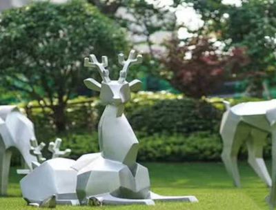 不锈钢梅花鹿博鱼网页版户外大型抽象几何镂空摆件