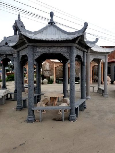 花岗岩单层中式六角石亭子 户外园林景观博鱼网页版