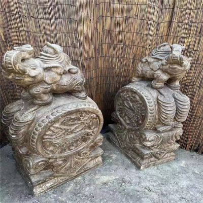 招财门墩，大象抱鼓石