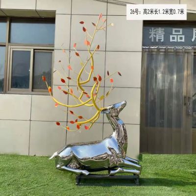 梅花鹿博鱼网页版户外园林大型镜面抽象动物摆件