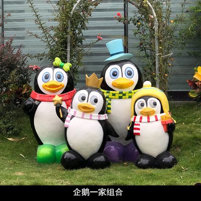 公园创意玻璃钢多彩企鹅博鱼网页版