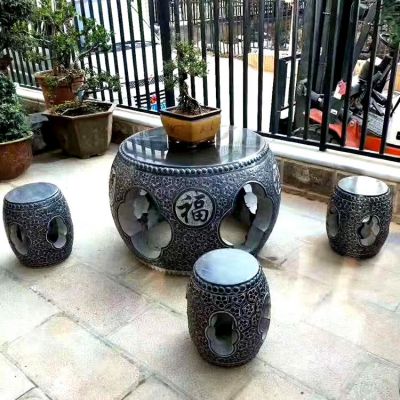 家用仿古青石空心园林景观摆件石桌石凳博鱼网页版