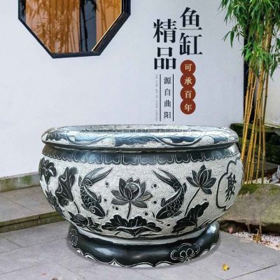 青石石缸 复古石头养鱼 庭院石雕鱼缸博鱼网页版