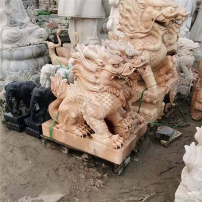 庭院村口仿古做旧动物 石雕狮子一对 镇宅招财