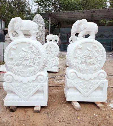 汉白玉石雕庭院门口大型门墩大象抱鼓石