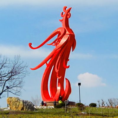 不锈钢喷漆红色公园广场摆放大型抽象凤凰博鱼网页版