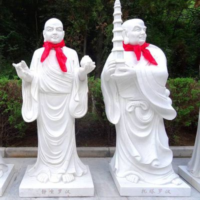 汉白玉雕刻十八罗汉博鱼网页版寺庙供奉摆件