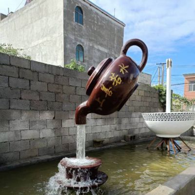 玻璃钢悬空流水茶壶天壶博鱼网页版 景区网红打卡喷泉水池落地摆件