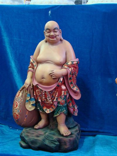 玻璃钢彩绘拿包袱的大肚子弥勒佛  十八罗汉博鱼网页版