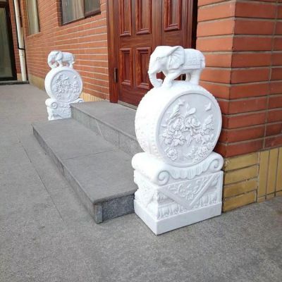 汉白玉优质石材雕刻吉祥小象抱鼓石