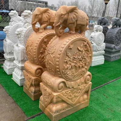 庭院别墅门口黄蜡石石雕户外园林浮雕镇宅辟邪抱鼓石博鱼网页版