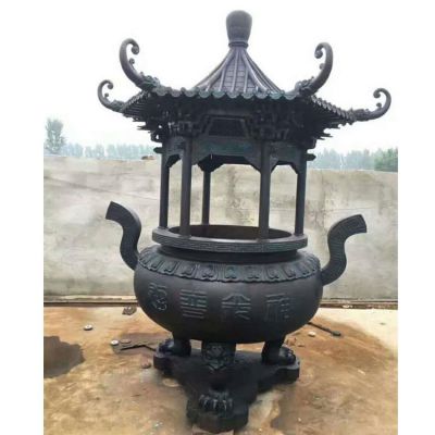 寺院户外摆放仿古圆形黄铜香炉博鱼网页版