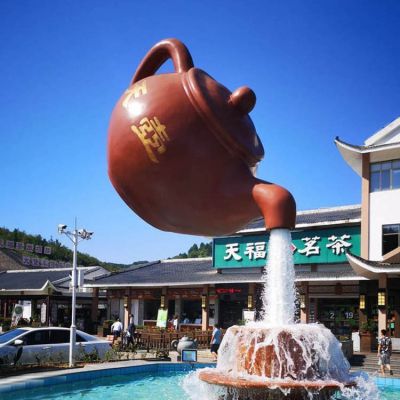 悬空流水茶壶天壶喷泉景区摆件 大型玻璃钢仿铜博鱼网页版 