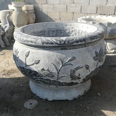 大理石园林摆件浮雕荷花缸博鱼网页版