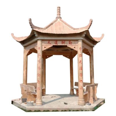 饭店户外景观摆放晚霞红六角凉亭
