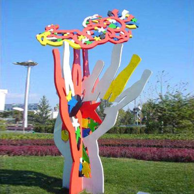 广场草地装饰喷漆不锈钢剪影手型树景观博鱼网页版