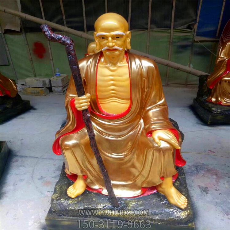 手拿拐棍的玻璃钢彩绘寺庙十八罗汉博鱼网页版