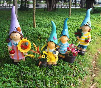 花园娃娃博鱼网页版-户外草坪仿真可爱童趣玻璃钢彩绘向日葵花园娃娃