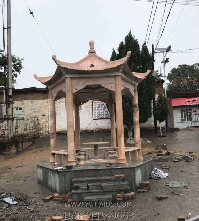 村庄广场摆放大理石雕刻古建六角凉亭摆件博鱼网页版