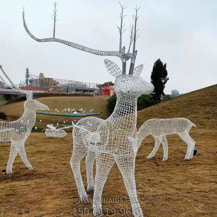 不锈钢铁艺镂空梅花鹿博鱼网页版 园林草地装饰小品