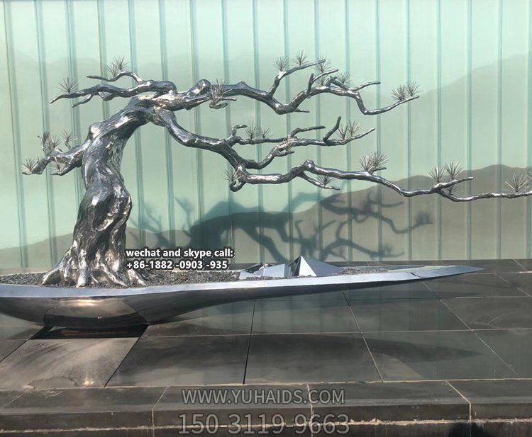 抽象创意不锈钢镜面商场室内摆件树博鱼网页版