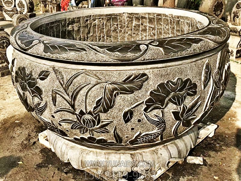 户外庭院大理石石雕浮雕莲花缸博鱼网页版