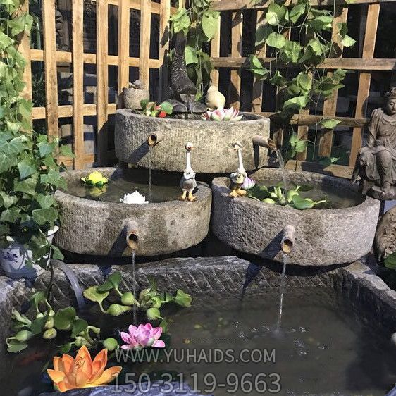 老石缸青石石槽鱼缸石头花盆别墅园林水景老石器竹子流水圆形养荷花池博鱼网页版