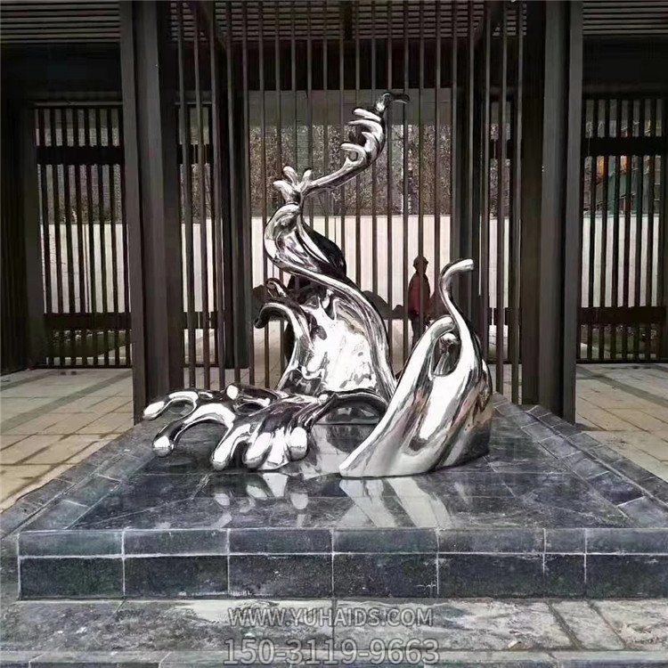 不锈钢镜面酒店会所门口水景摆件海浪浪花博鱼网页版