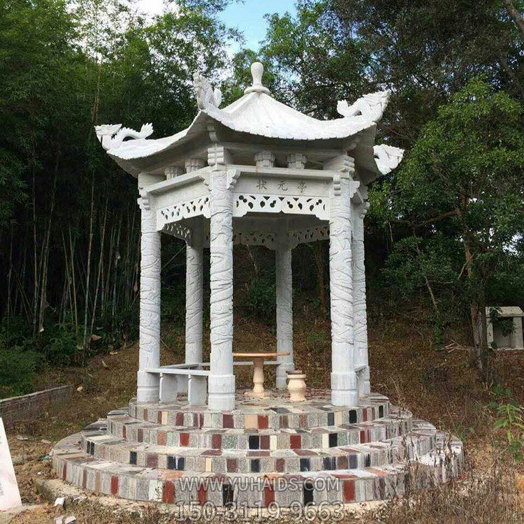 汉白玉六角石雕亭子，公园园林休息凉亭博鱼网页版